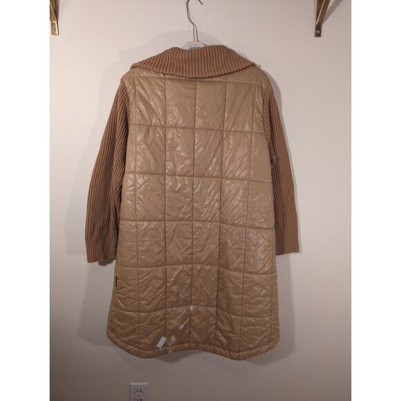RTR Varley Sz L Large Tan Mayten Ribbed Knit Collared Puffer Jacket zip mid - Picture 6 of 7
